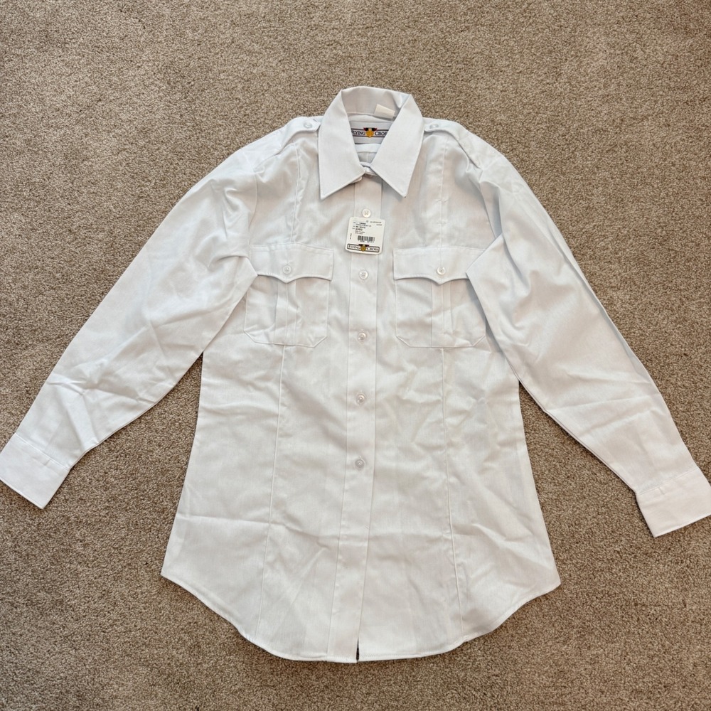 Flying Cross Uniform Shirt Womens 32 White‎ Duro Poplin LS Military Crease  NWT